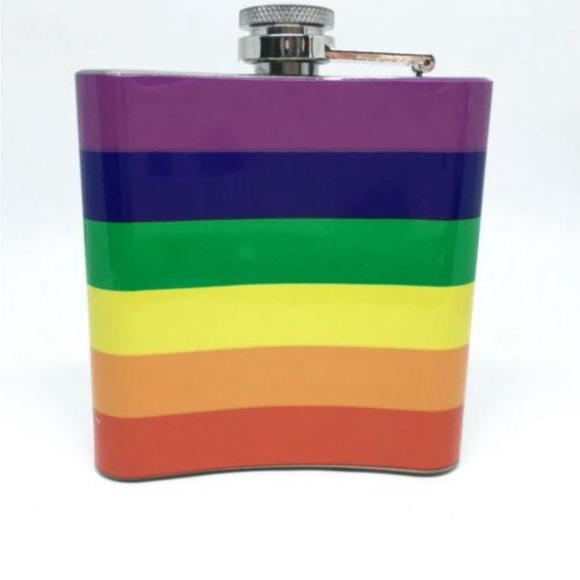 Alcohol Flask Rainbow Stripe Pocket Flask 6 Ounce Metal LGBTQ Pride Flag Drink - Picture 2 of 5